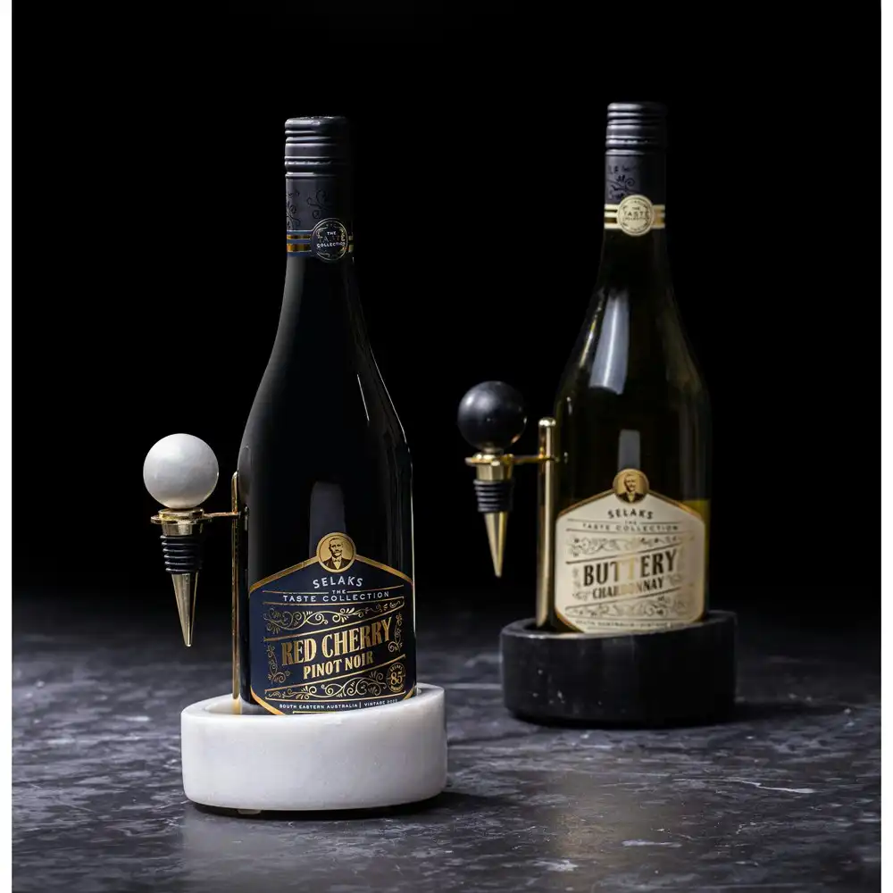 Tempa Emerson 17.5cm Wine Bottle Holder Set Marble/Stainless Steel Storage White