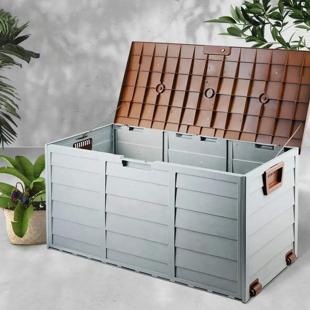 Gardeon 290L Outdoor Storage Box Garden Cabinet Shed Toy Tool Lockable Brown