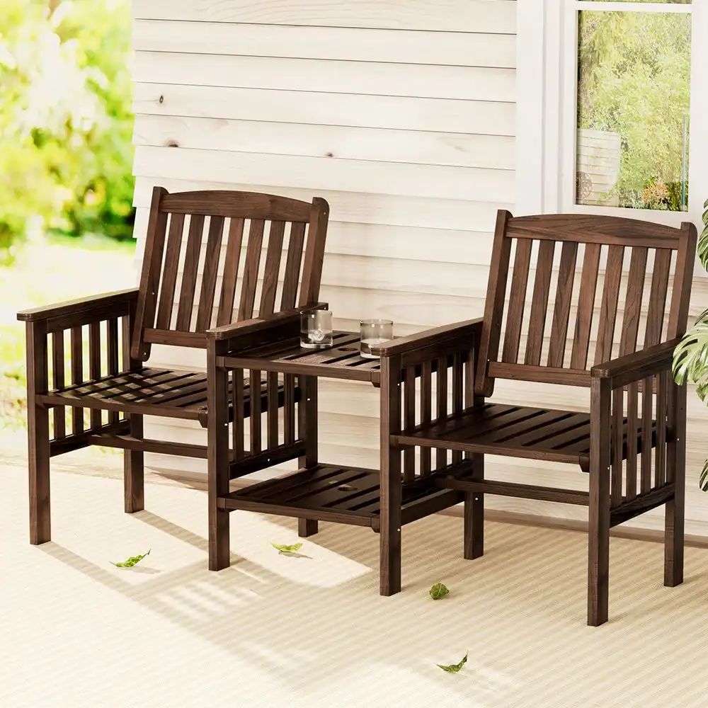 Gardeon Wooden Garden Bench Seat Chair Table Loveseat Outdoor Furniture Patio Park Charcoal Gardeon