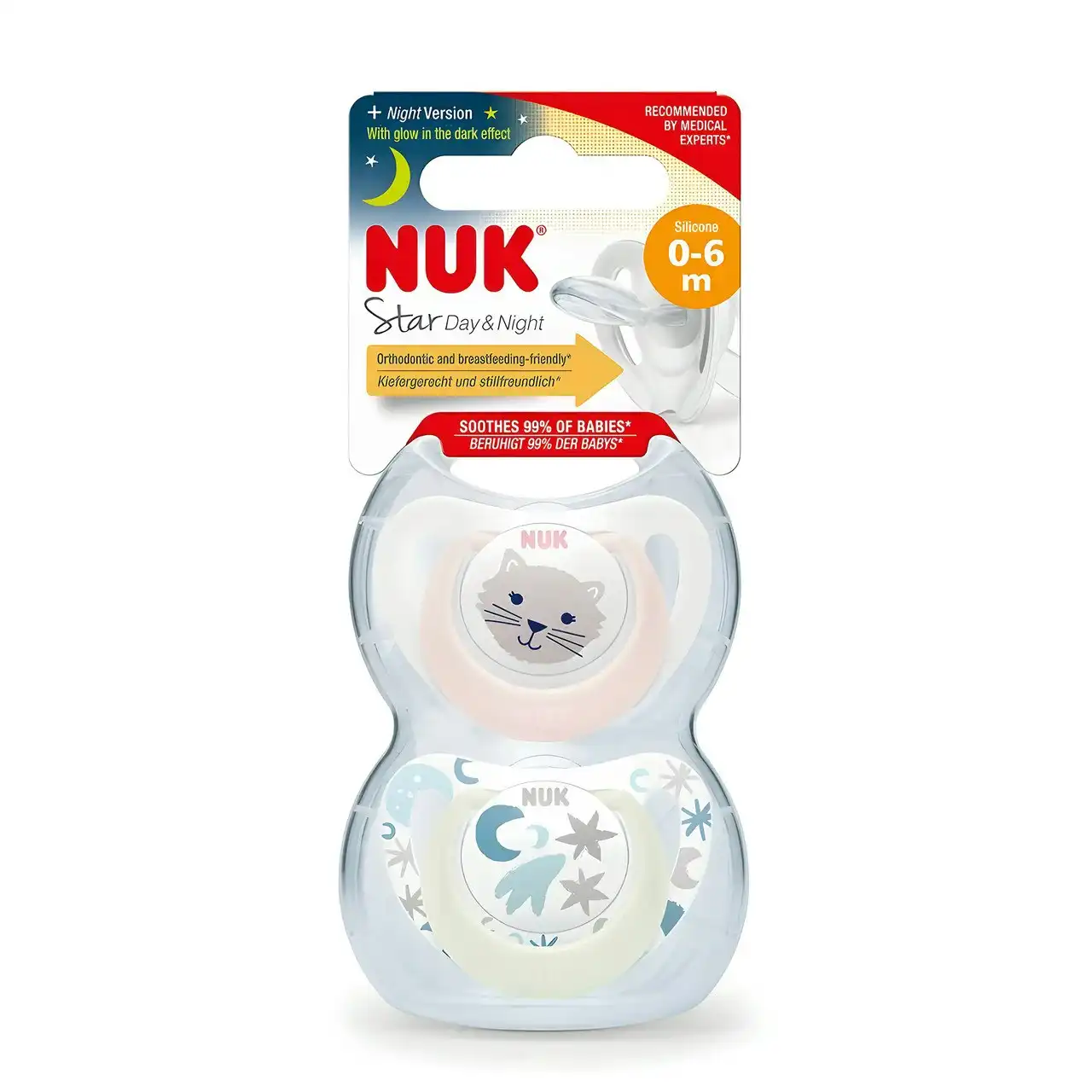 NUK Star Day & Night Soother 0-6 Months 2 Pack