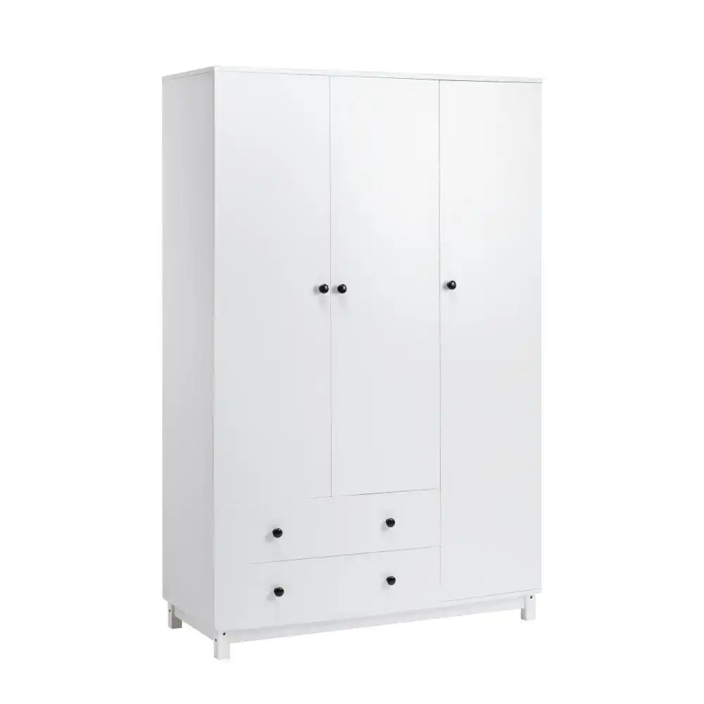 Vernon Wooden Wardrobe Clothes Rack Storage Cabinet W/ 3-Doors 2-Drawers White