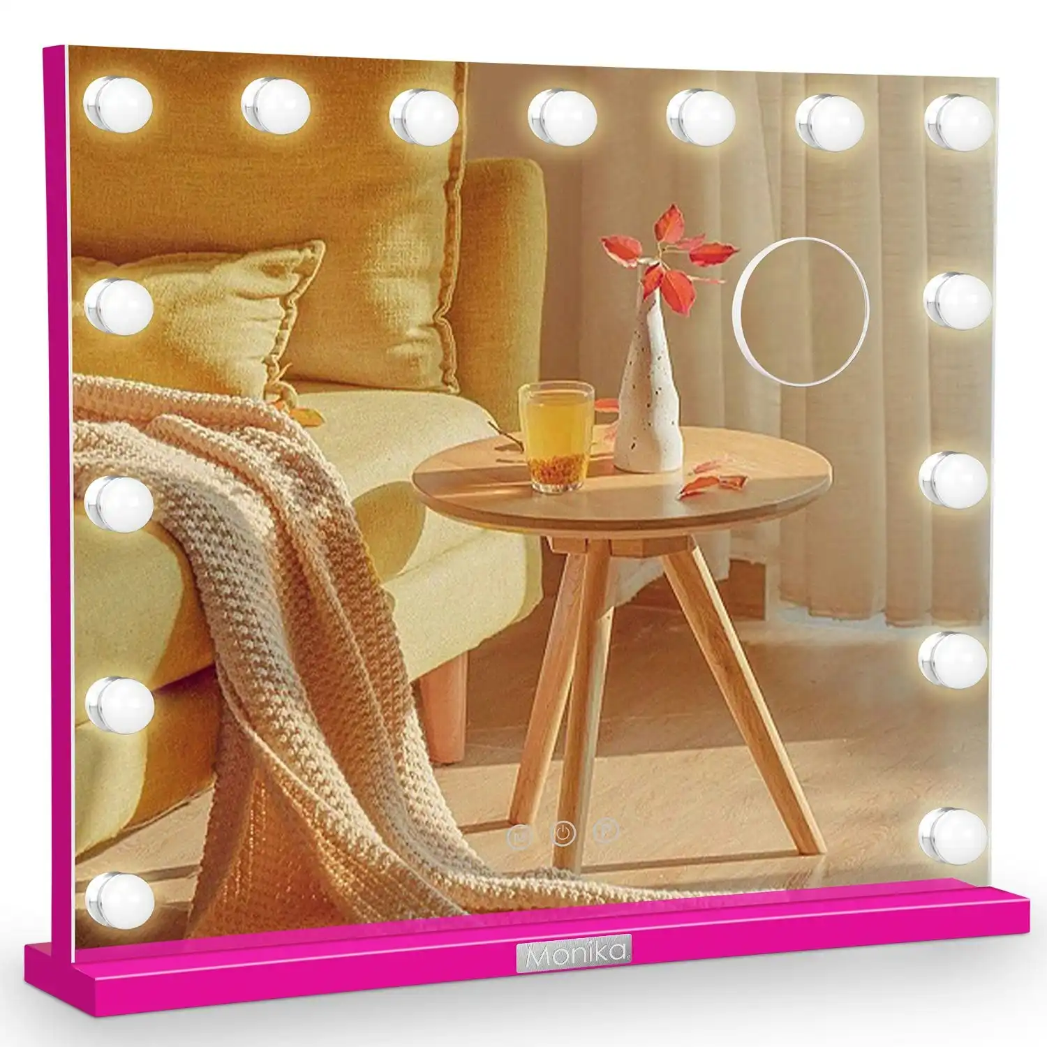 Monika 60*52cm Makeup Mirror With Dimmable Lights 15 LED Lighted Vanity Mirrors Wall