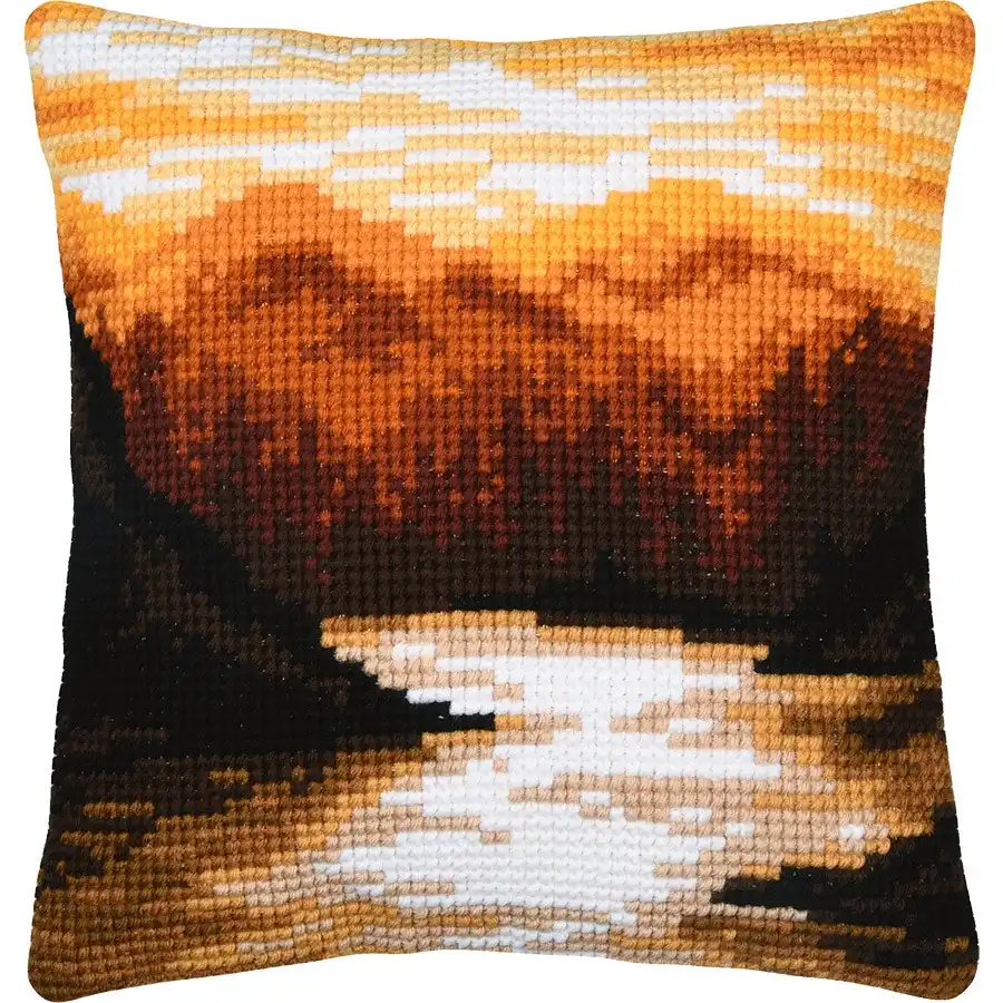 Mountain Sunset Needlepoint Cushion- Needlework
