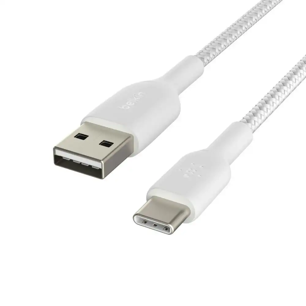 Belkin 2M Braided USB-A to USB-C Cable Data Sync Connector for Smartphones White