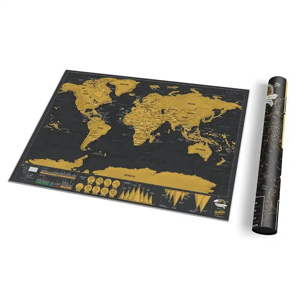 Luckies 42cm Scratch Off World Map Deluxe Travel Edition Home Wall Decor Black