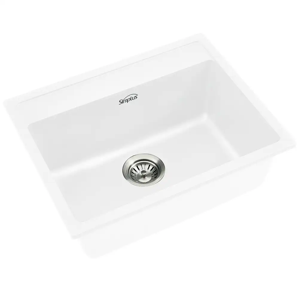 Simplus Kitchen Sink 58x46CM Granite Stone Sinks Bathroom Basin Laundry Single Bowl Sink in White