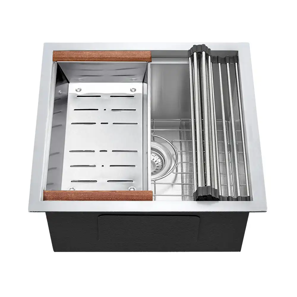 Simplus Stainless Steel Kitchen Workstation Sink 45x45CM Laundry Undermount Single Bowl Set Silver