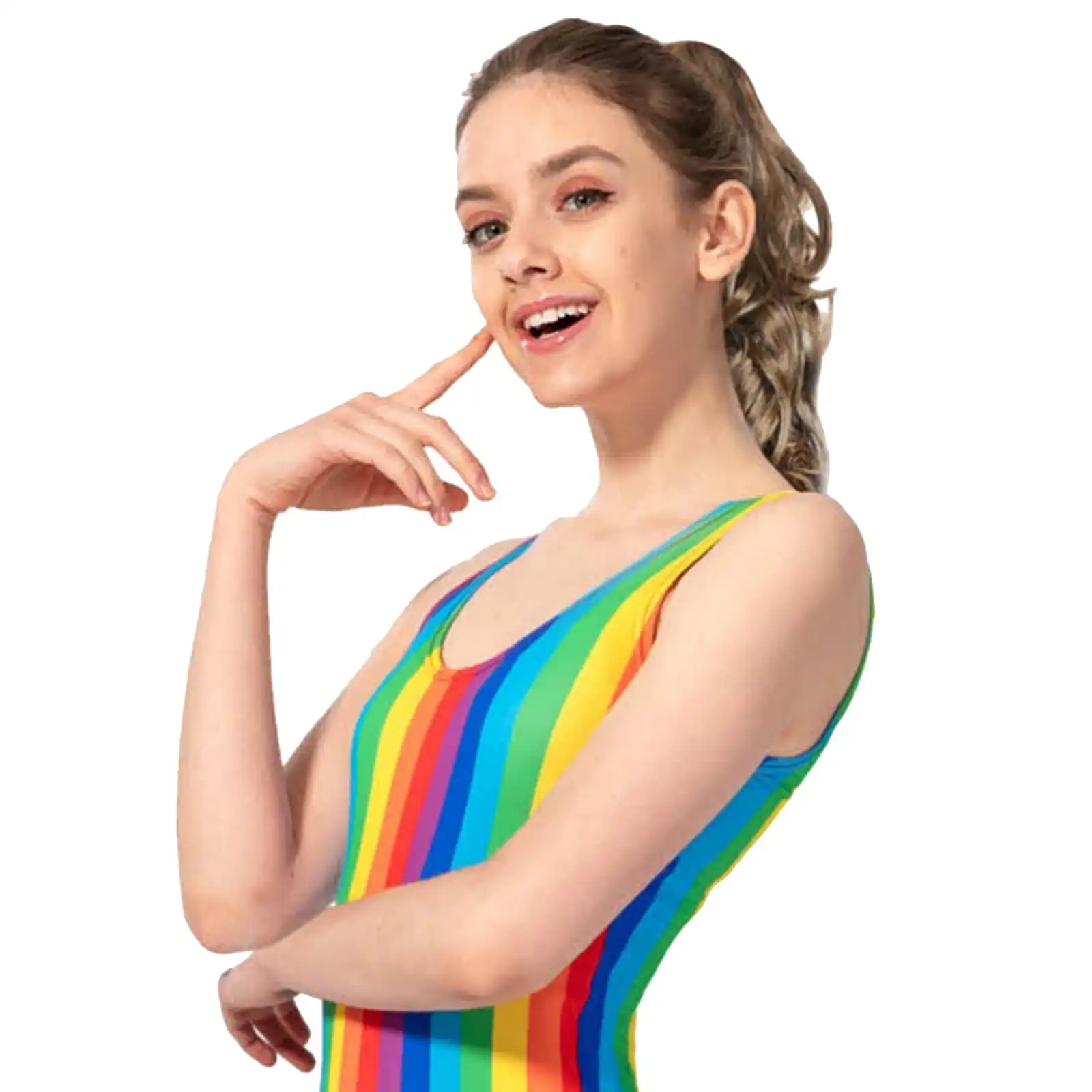Adult Women's Rainbow Stripe Leotard Mardi Gras LGBT LGBTQ Pride Gay
