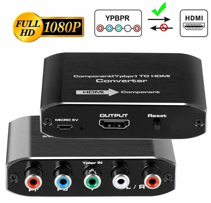 Component Video &amp; L/R RCA Stereo Audio to HDMI Converter Adapter for DVD Xbox PS