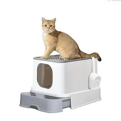 Cat Litter Box Fully Enclosed Kitty Toilet Trapping Sifting Odour Control Basin