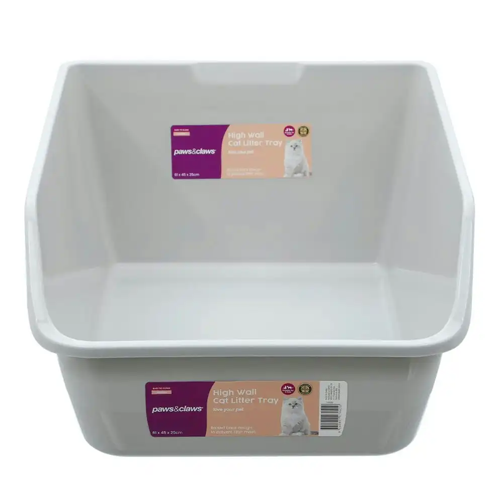 Paws & Claws High Wall 61cm Pet Cat/Kitten Waste Litter Tray w/ Raised Back Grey