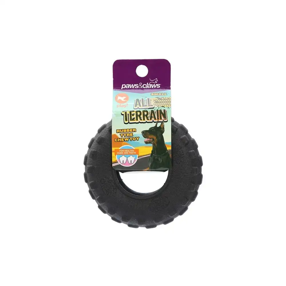Paws & Claws All Terrain 9cm Rubber Tyre Dog Toy Pet Small Chew Teething Black