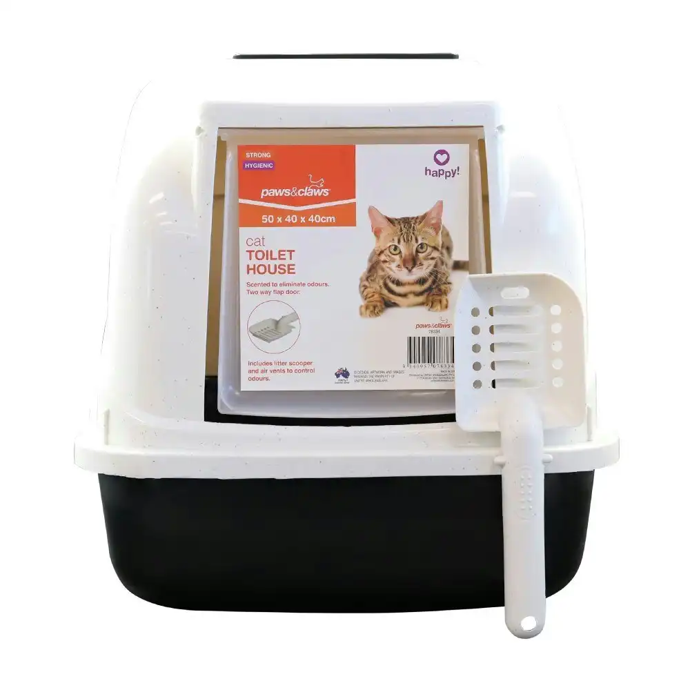 Paws & Claws Pet Cat/Kitty Litter 50x40cm Toilet House w/ 2-Way Flap Door White