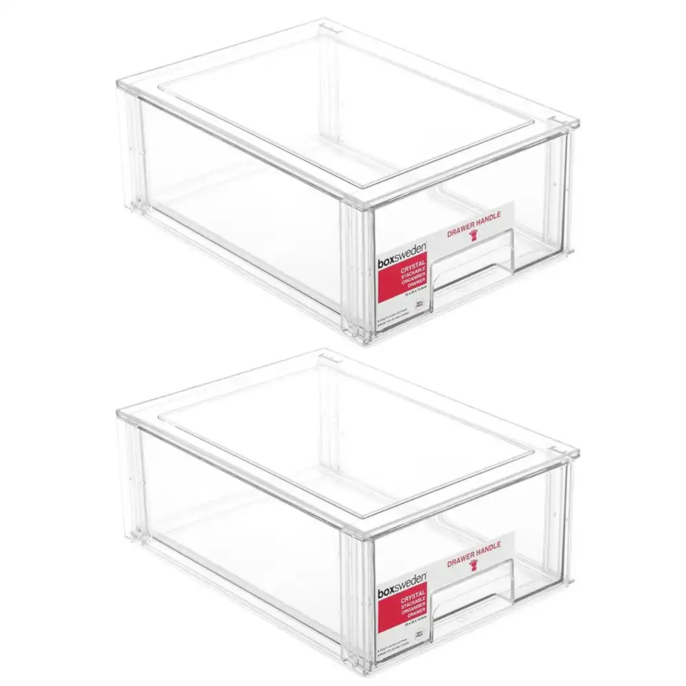2x Boxsweden Crystal Stackable Organiser Drawer 35cm Storage Cabinet Box