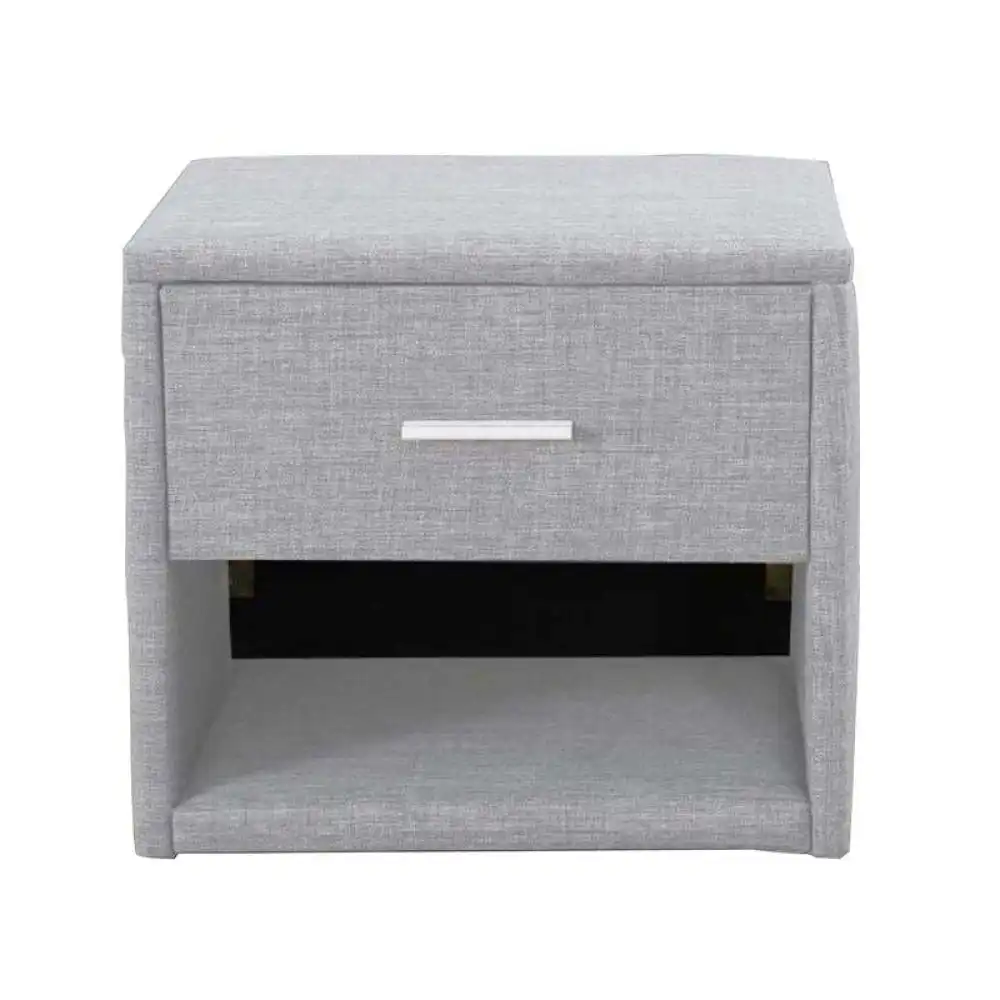 Celine Fabric Nightstand Bed Side Table With LED Light - Light Grey
