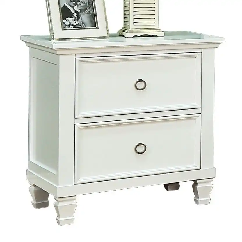 Seina Hampton Classic Solid Wooden Bedside Nightstand Side Table W/ 2-Drawers - White