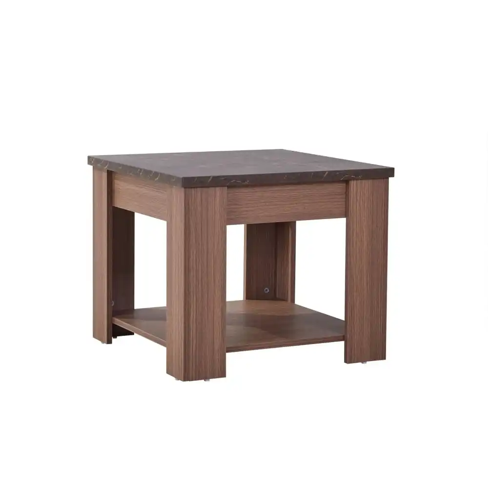 Carrasco Open Shelf Square Wooden End Lamp Side Table - Grey & Walnut