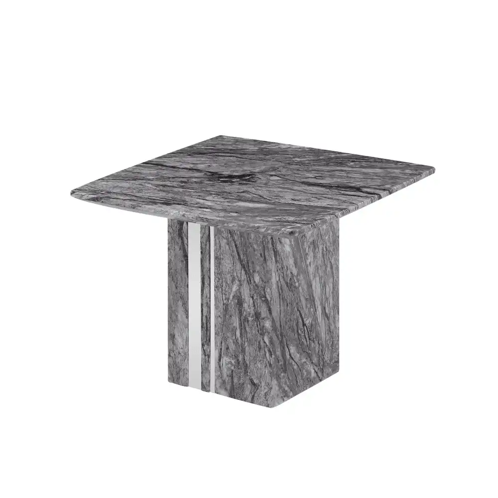 Valeria Luxurious Marble Foil Square Lamp End Side Table - Grey