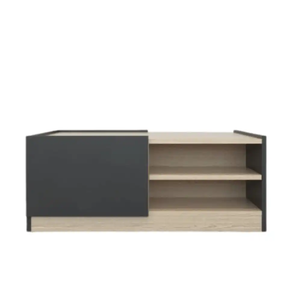 Eleanor Modern Open Shelf Coffee Table W/ 2-Doors - Oak/Black