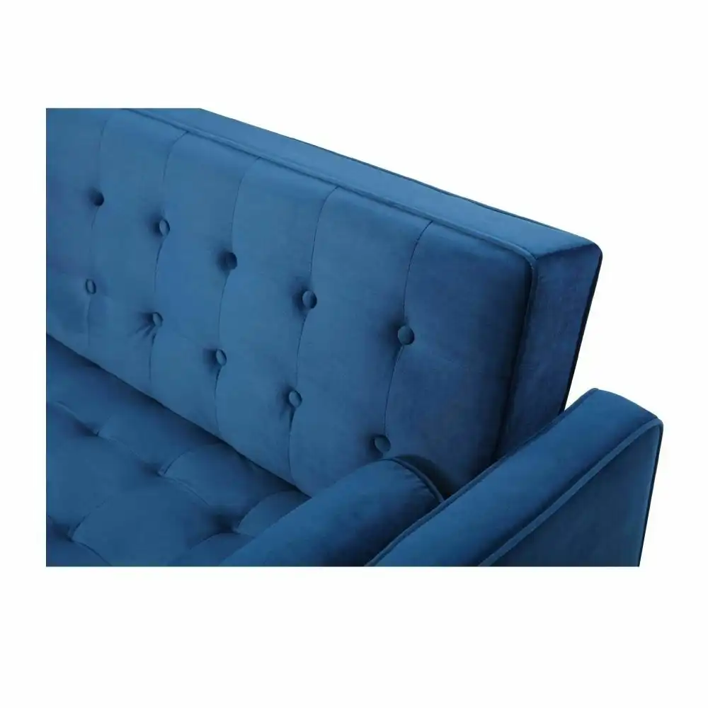 Modern Designer Scandinavian Velvet Fabric 3-Seater Sofa Bed - Blue