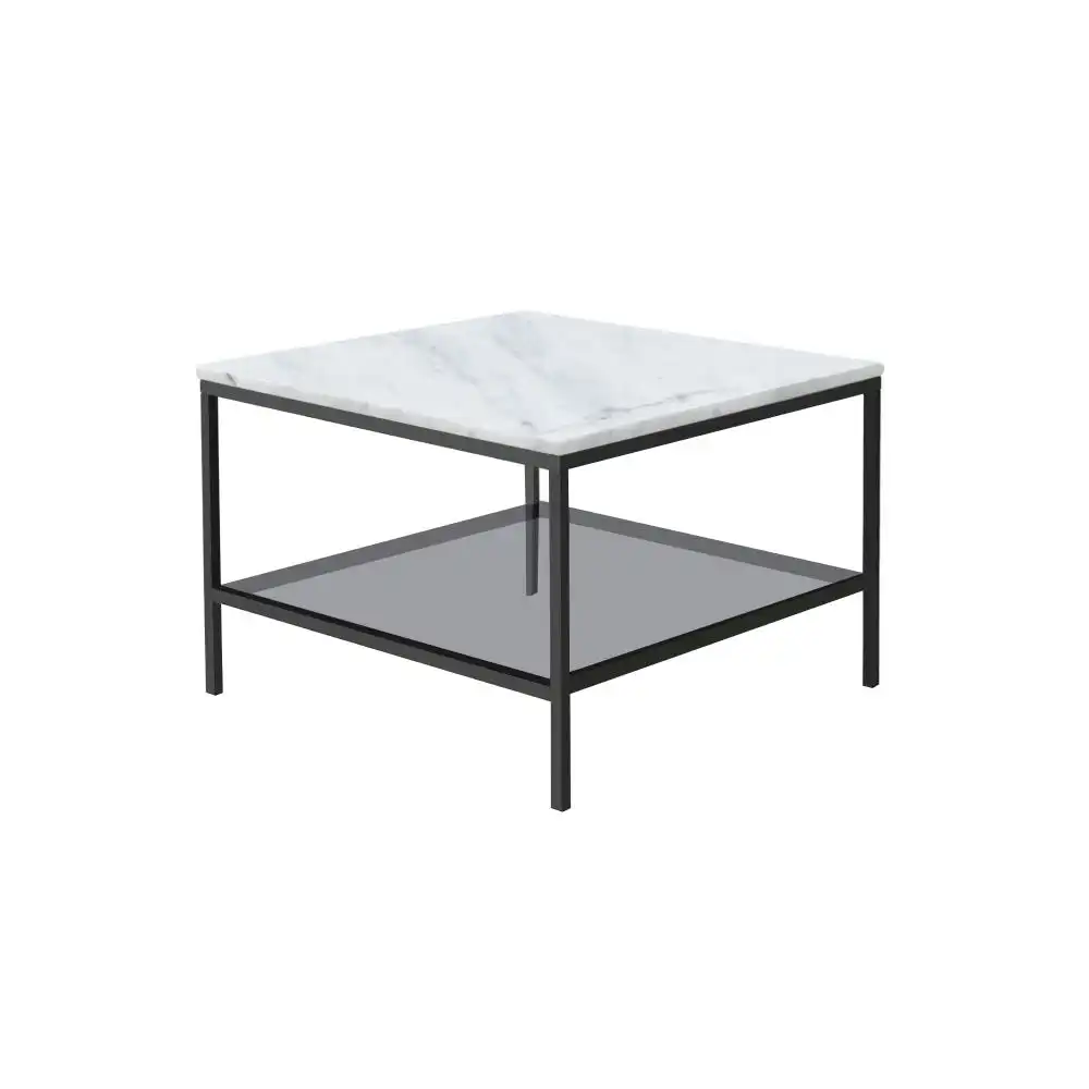 HomeStar Leonardo Marble Open Shelf Rectangular Coffee Table Metal Frame - White/Black