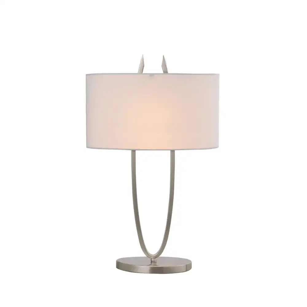 Gina Modern Fabric Shade Metal Table Lamp Light Stain Chrome / White