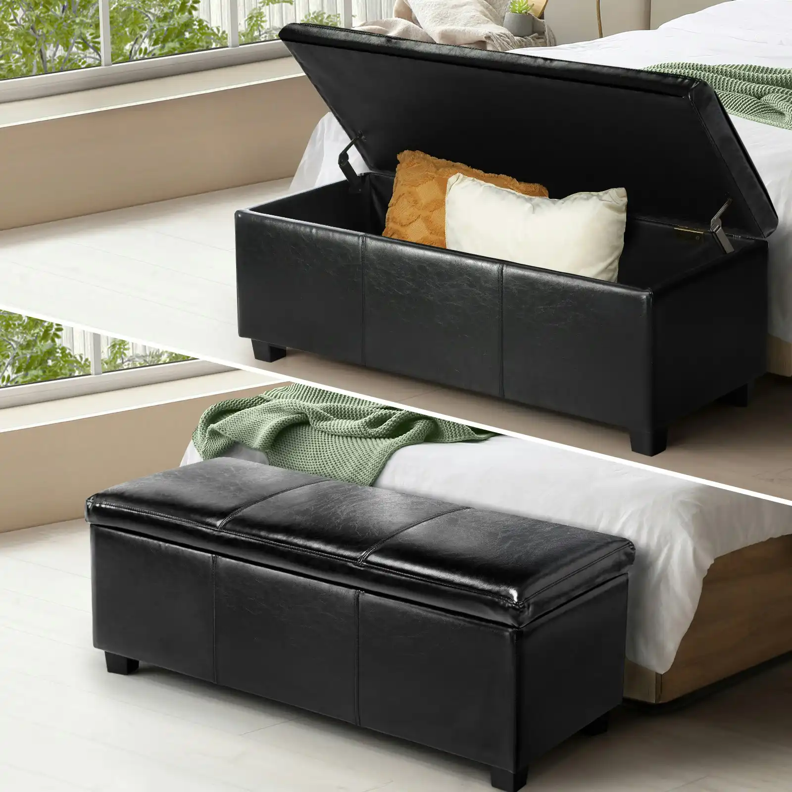 Oikiture Storage Ottoman Blanket Box PU Leather Arm Foot Stool Couch Large