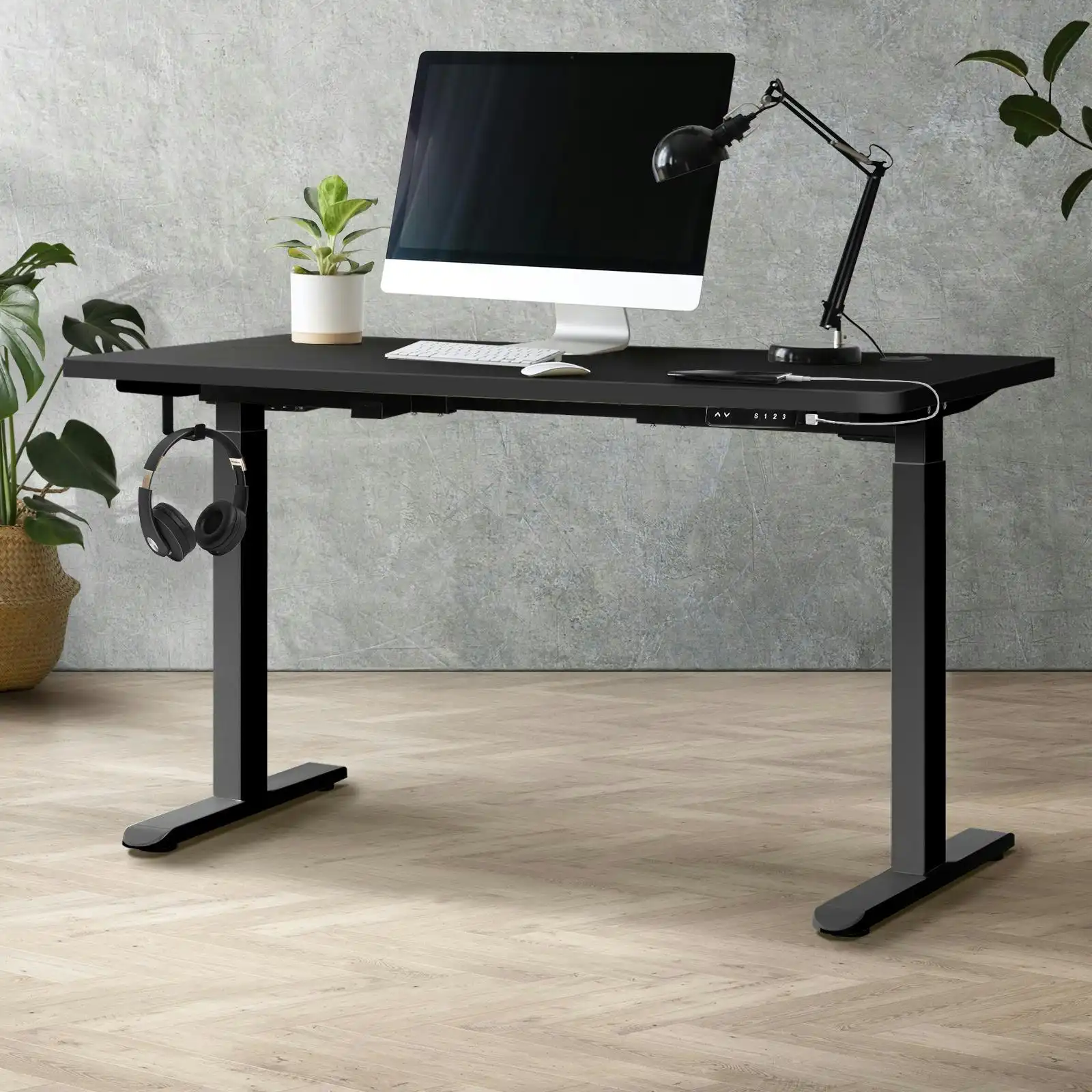 Oikiture 120cm Electric Standing Desk Dual Motor Black With USB&Type C Port