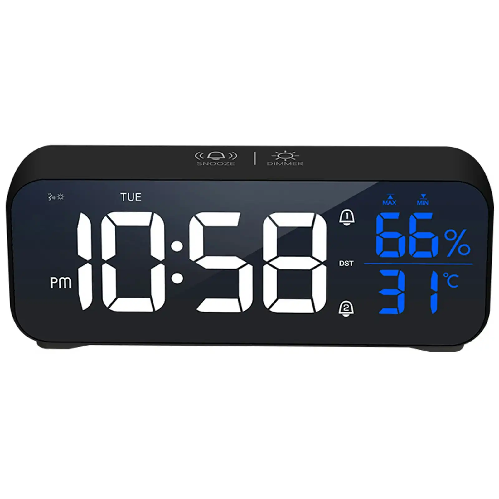 TODO LED Digital Alarm Clock Temperature Display Music Alarm USB Rechargeable - Black