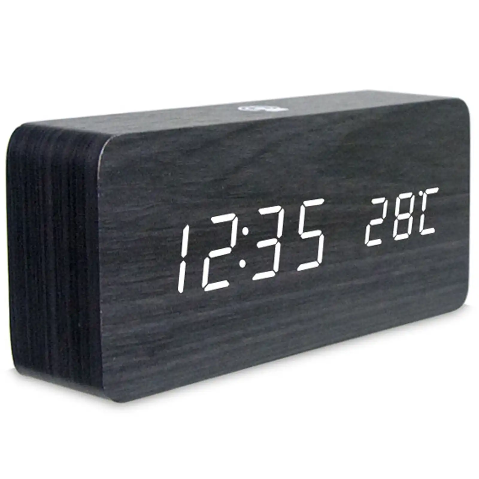 TODO Rechargeable LED Digital Alarm Clock Woodgrain USB Android iOS Control APP - Black