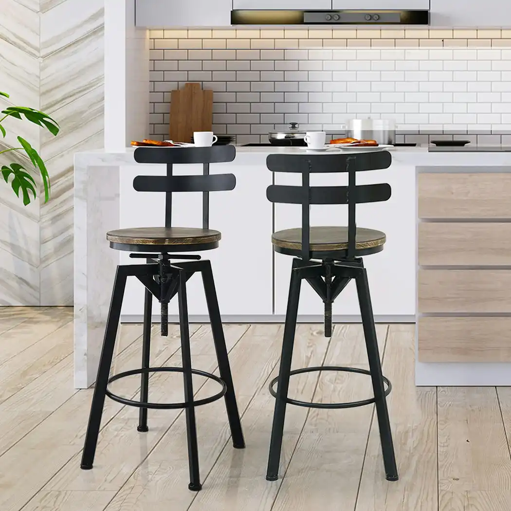 Levede 1x Bar Stool Industrial Adjustable Swivel Stools Back Wood Counter Chairs