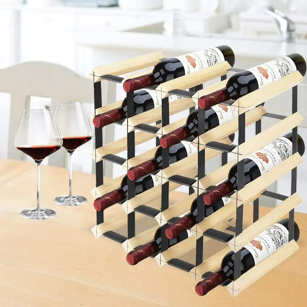 Levede Timber Wine Storage Rack  Wooden Cellar Organiser 20 Bottle Display Stand