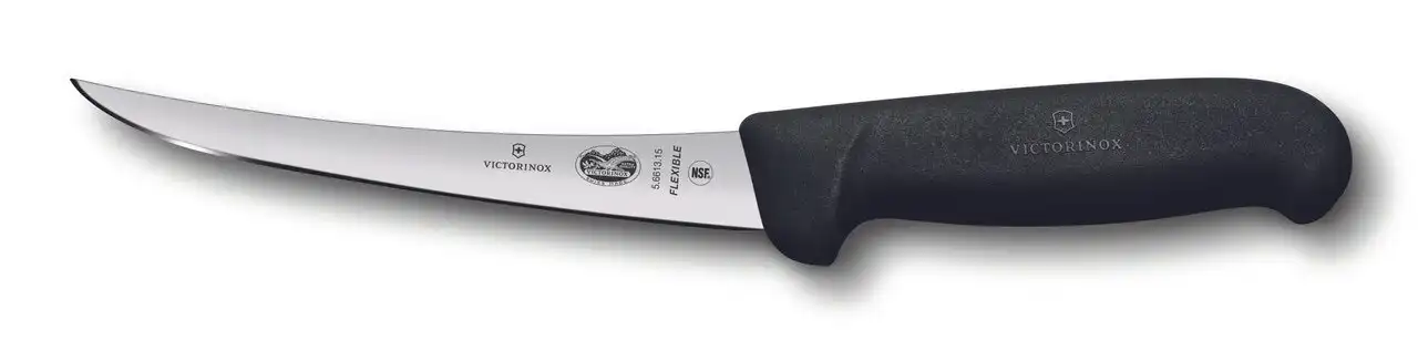 Victorinox Boning Knife, 12cm Straight, Narrow Blade, Fibrox - Black