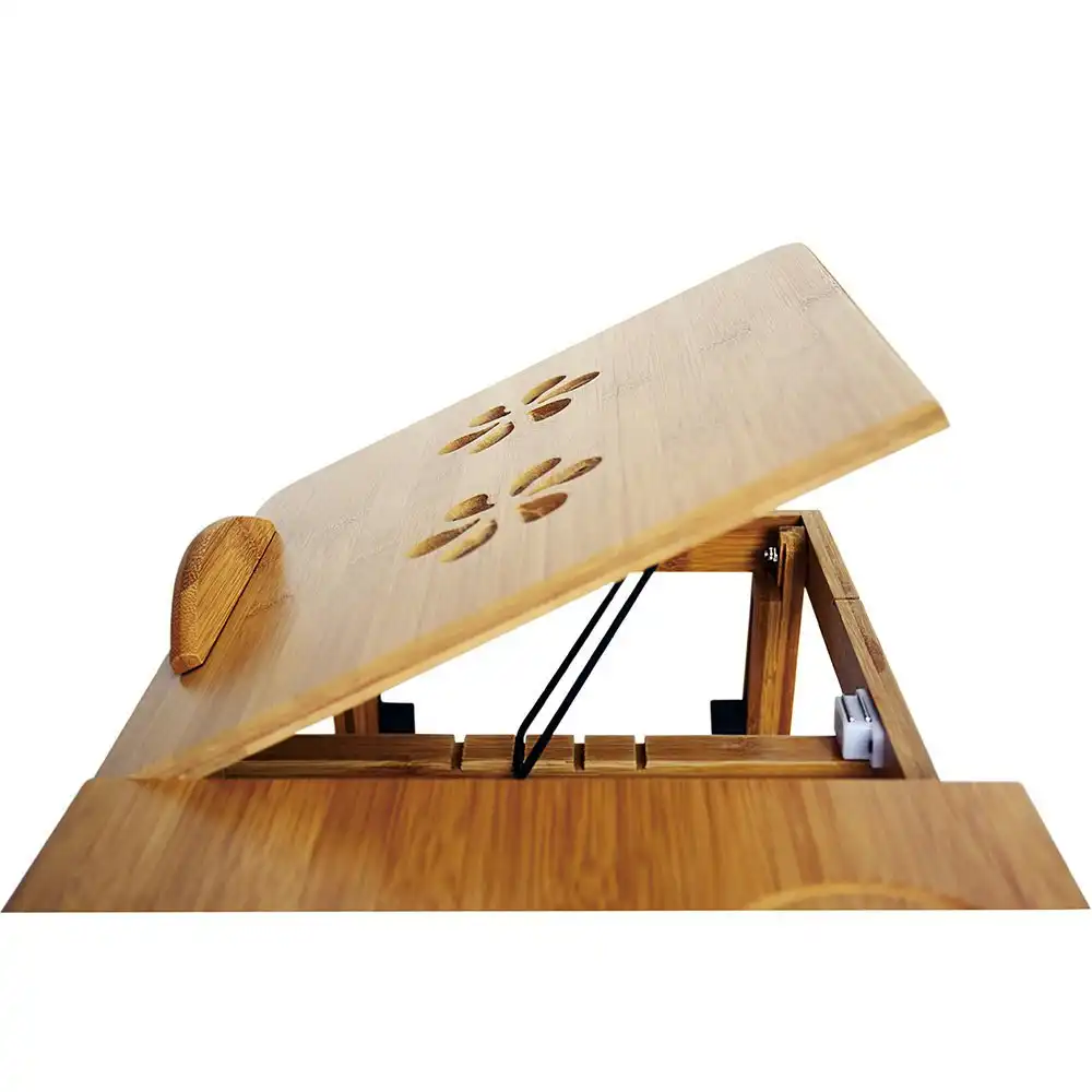 Deluxe Bamboo Laptop Table/Portable Work Station/Desk/Tray Tilt/Foldable Reading