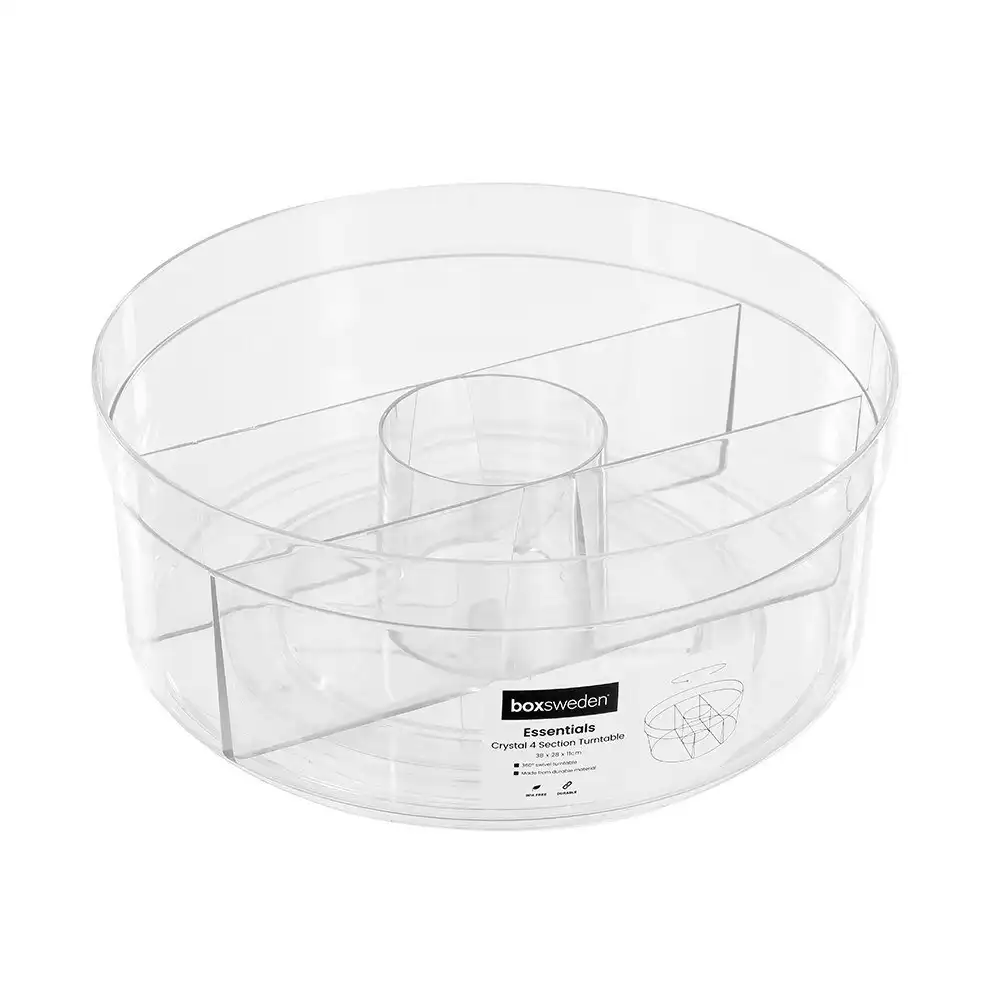 Boxsweden Crystal 28.5cm Multi-Compartment Turntable Storage Organiser Large