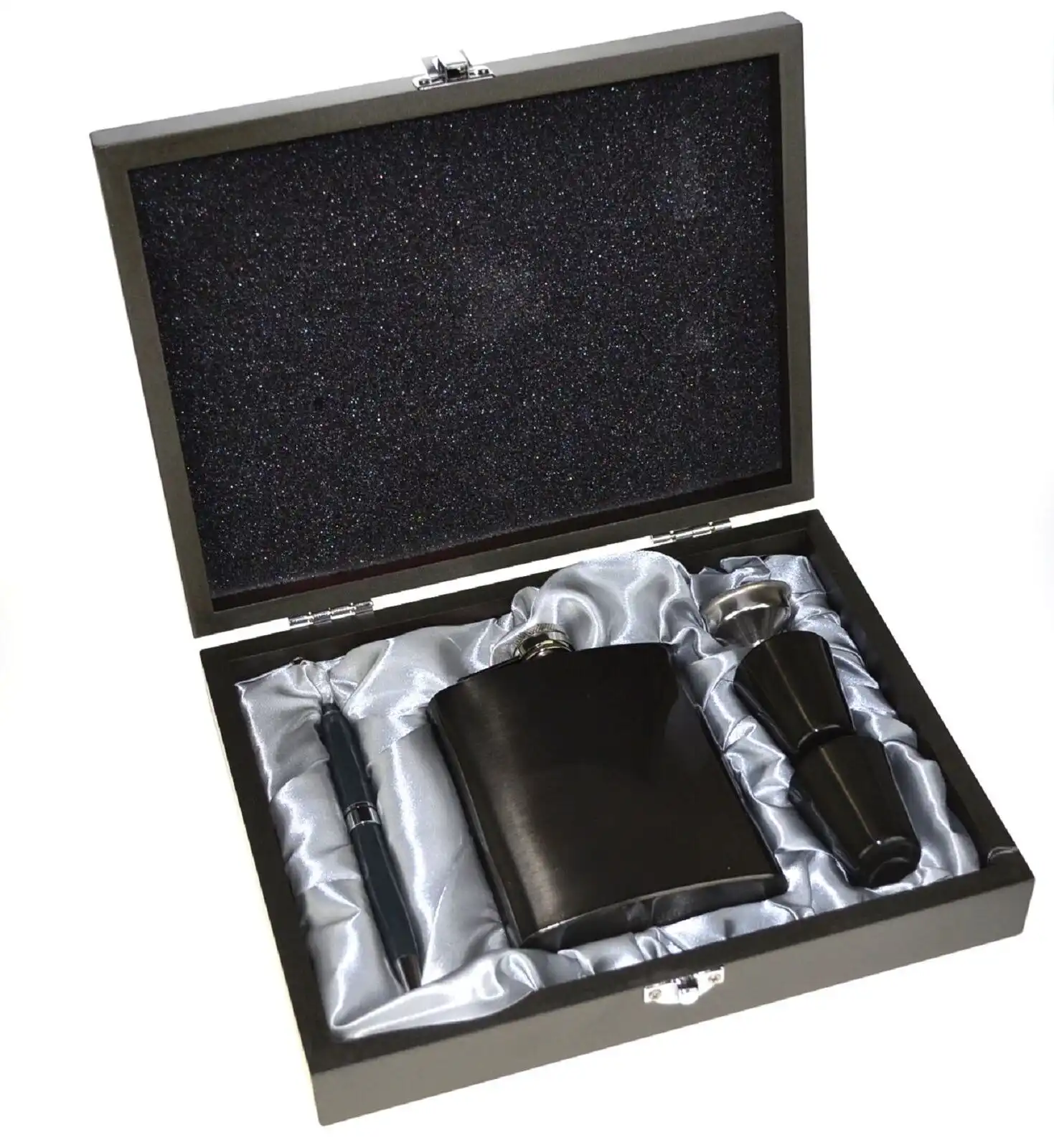 Vidori Hip Flask Gift Boxed Set   Stainless Steel   Gun Metal Grey