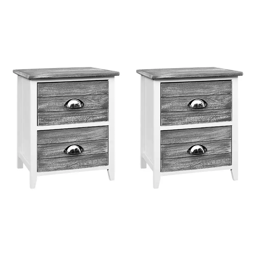 Artiss Bedside Table 2 Drawers Vintage Grey X2