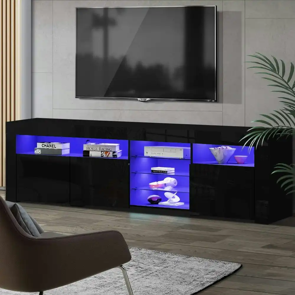 Artiss TV Cabinet Led Rgb Entertainment Unit Black Glossy Furniture 180CM