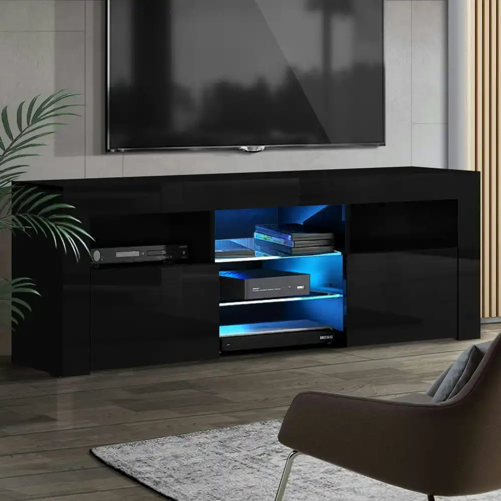 Artiss TV Cabinet Led Rgb Entertainment Unit Black Glossy Furniture 160CM