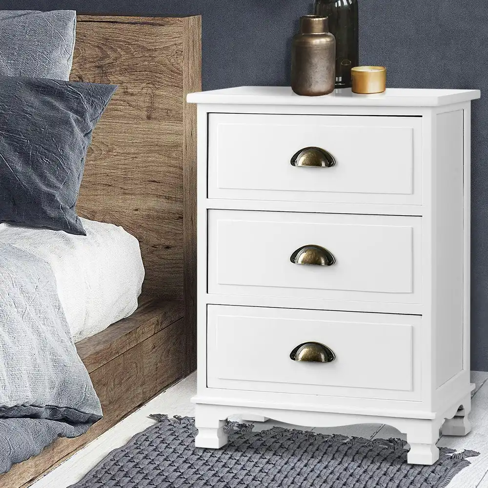 Artiss Bedside Table 3 Drawers Vintage White