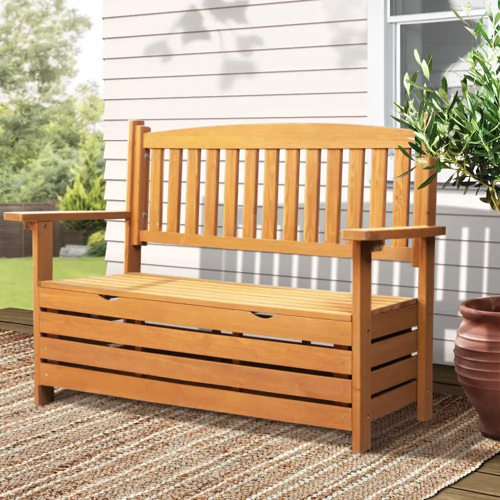 Gardeon Outdoor Storage Bench Box Wooden Garden Chair 2 Seat Toy Tool Sheds Chest Patio Furniture Gardeon