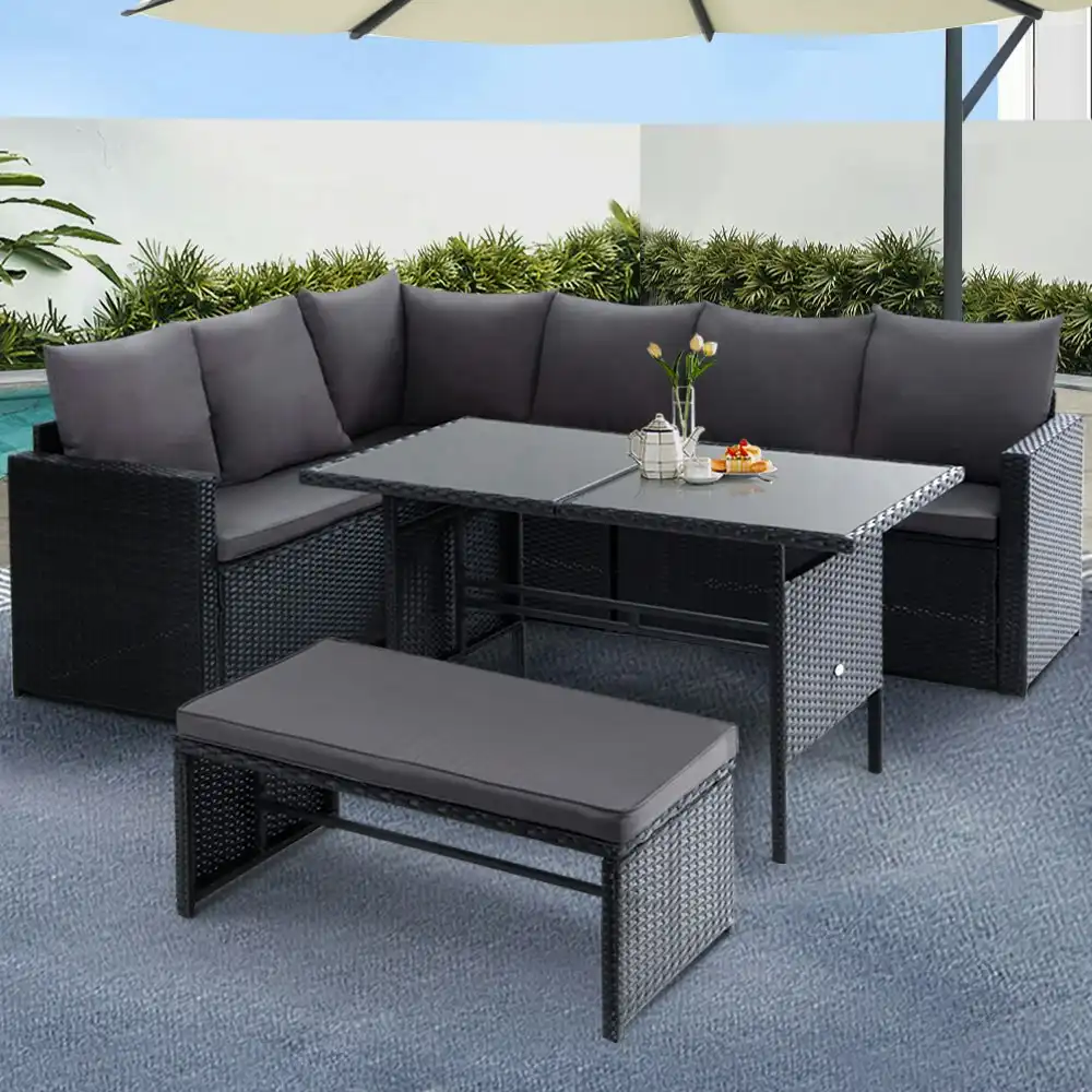 Gardeon Outdoor Dining Set Sofa Lounge Setting Chairs Table Bench Lawn Black