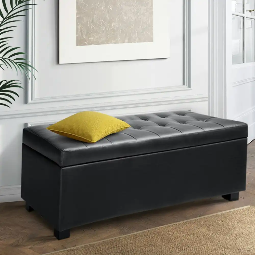 Artiss Storage Ottoman Blanket Box Footstool Chest Leather Black