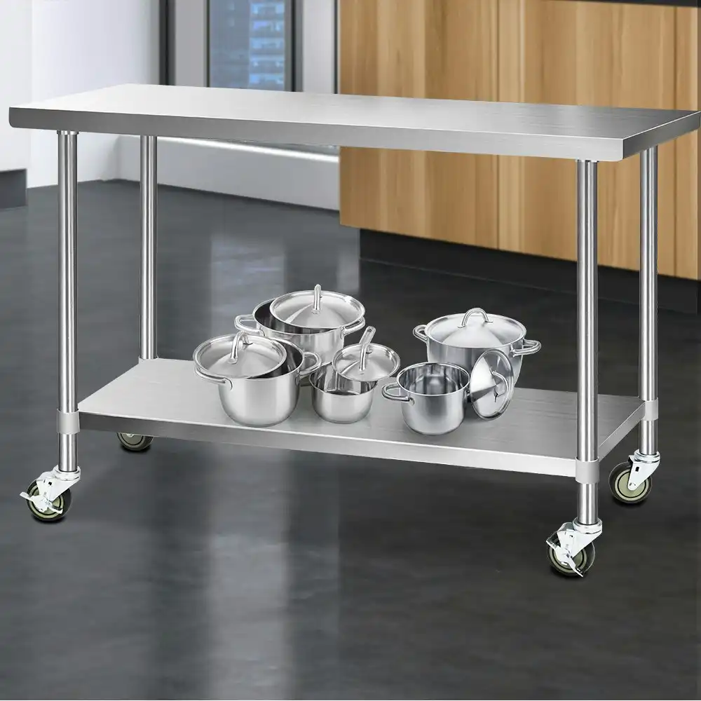 Cefito 1524x610mm Stainless Steel Kitchen bench with 4 Wheels 304 Food Grade Work Bench Food Prep Table