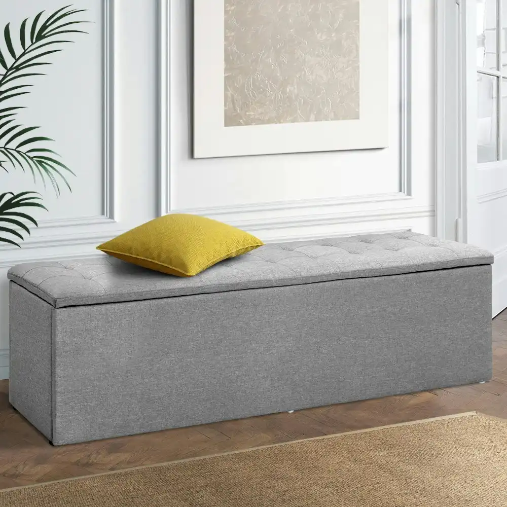 Artiss Storage Ottoman Blanket Box Large Footstool Grey 140cm