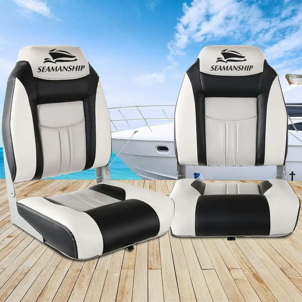 Seamanship 2X Folding Boat Seats Seat Marine Seating Set All Weather Swivels GR