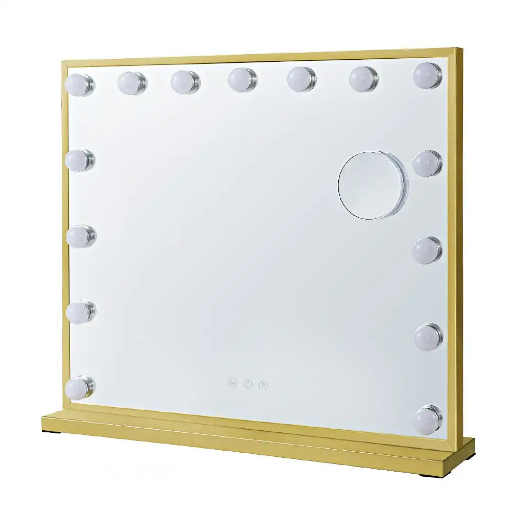 Simplus Vanity Makeup Mirror With Lights Hollywood LED Mirrors Stand Wall Mounted 15 Blubs Gold