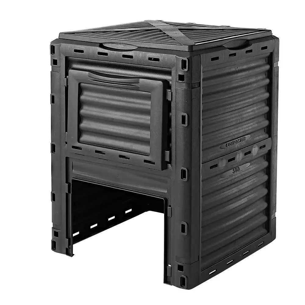 Groverdi 290L Compost Bin Recycle Composter Food Waste Kitchen Outdoor Garden Composting Box Black